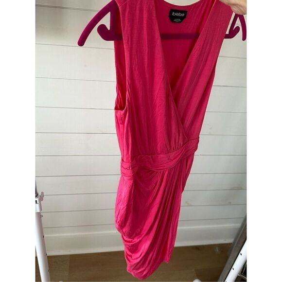 Bebe Faux Wrap Plunge Neck Mini Dress Pink Sz XS - Picture 5 of 12
